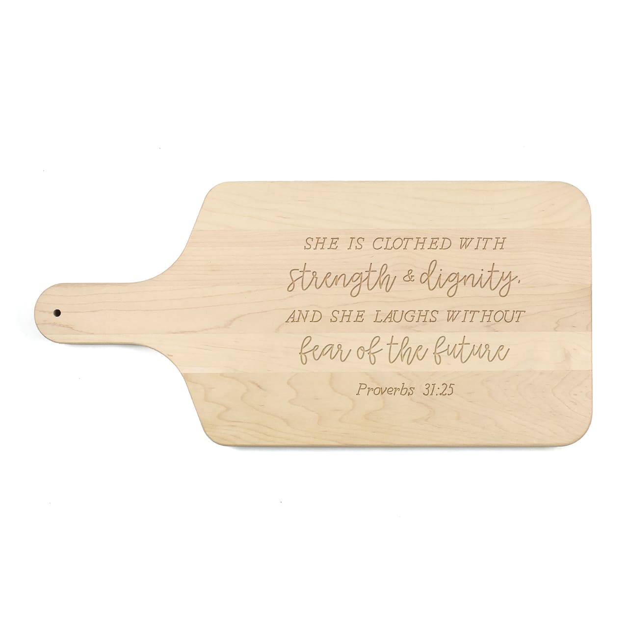 8" x 17" Strength & Dignity Maple Paddle Cutting Board